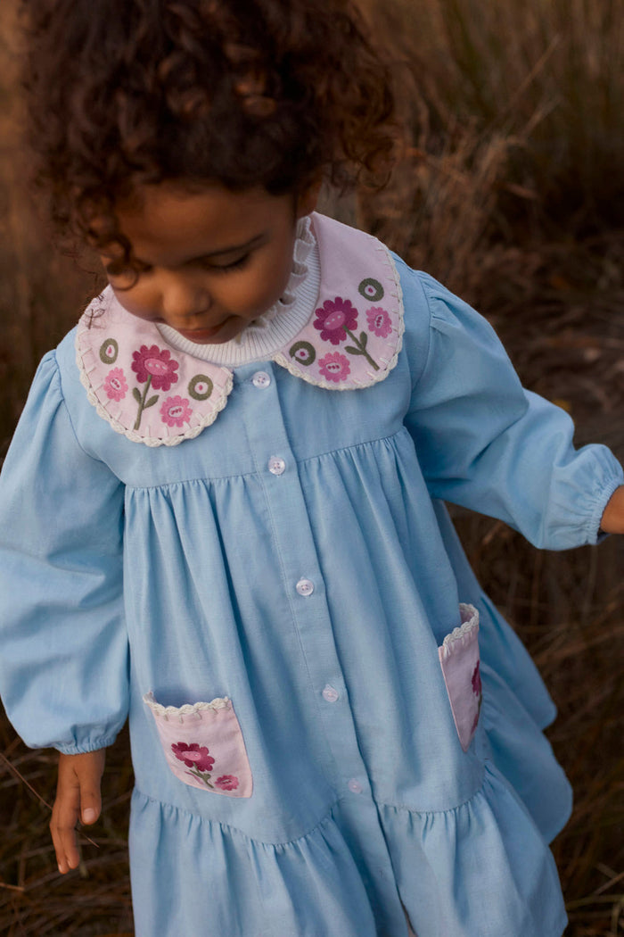 Ysee Dress Cotton Linen Baby Blue