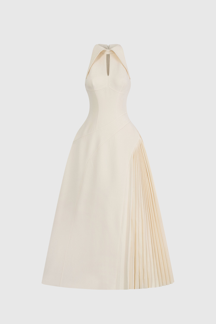 Zion Sleeveless Ruch Deconstruct  Maxi Dress In White